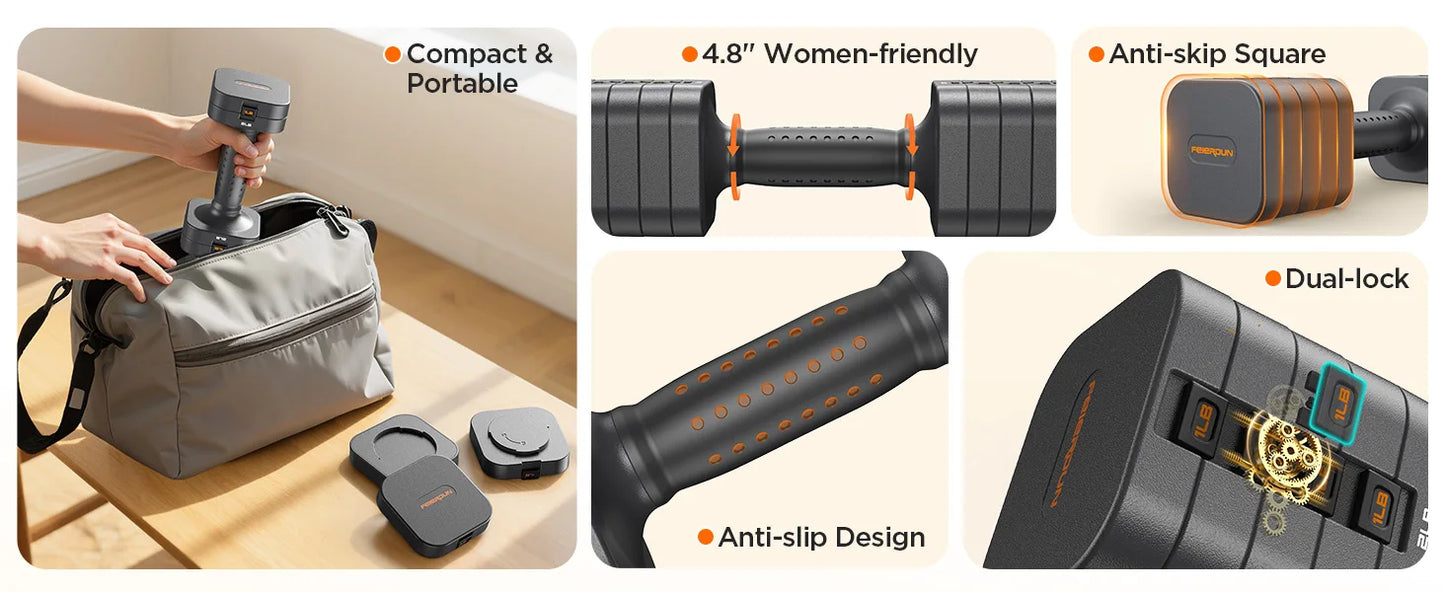 FEIERDUN 5-in-1 Adjustable Dumbbells