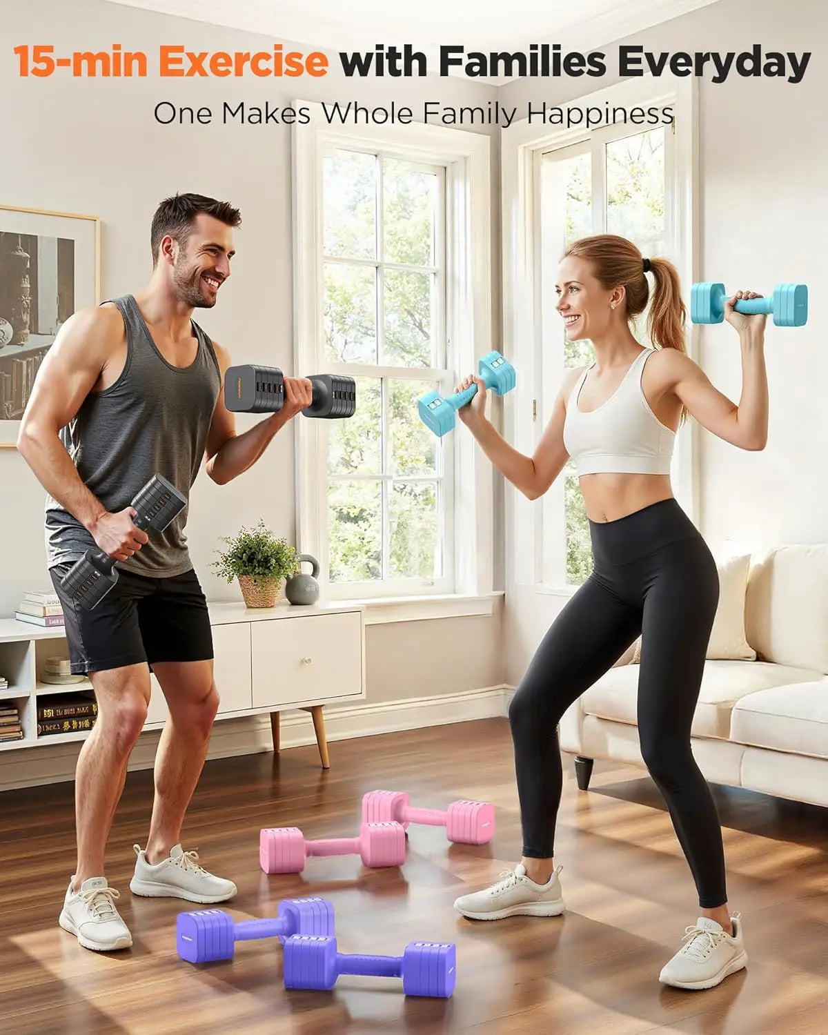FEIERDUN 5-in-1 Adjustable Dumbbells