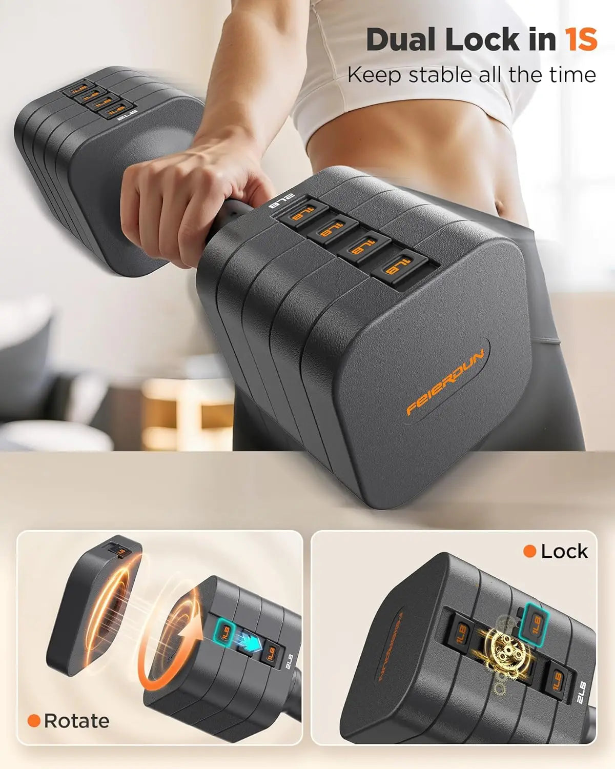 FEIERDUN 5-in-1 Adjustable Dumbbells