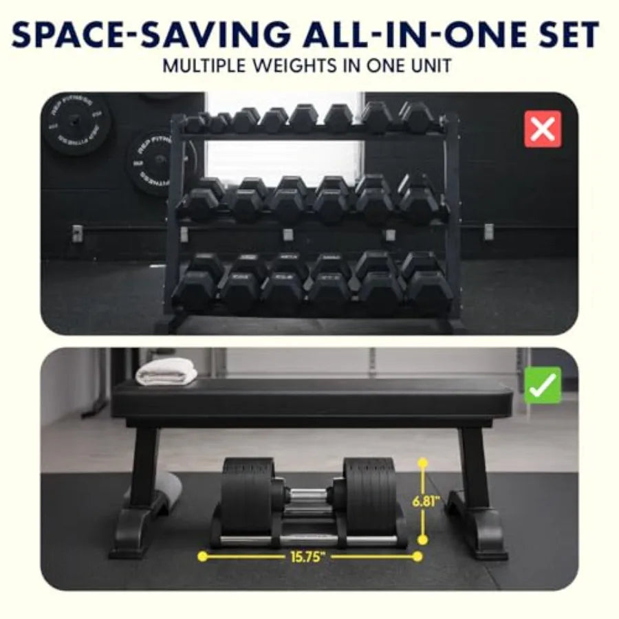Quick Weight Change Space-Saving Adjustable Dumbbells