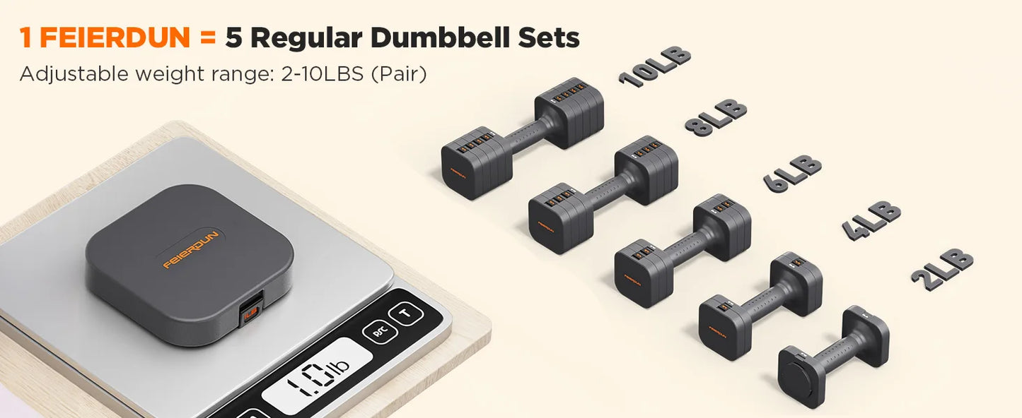 FEIERDUN 5-in-1 Adjustable Dumbbells